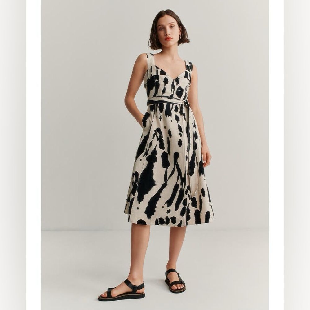 Stine Goya Gina Dress Estimated Size Medium Tie Dye Day Midi Dress Beige Black